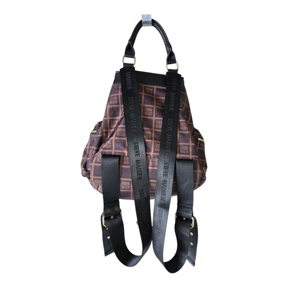 Steve Madden Backpack Black Brown Monogram Carryall Women Large Excellent - Picture 3 of 16